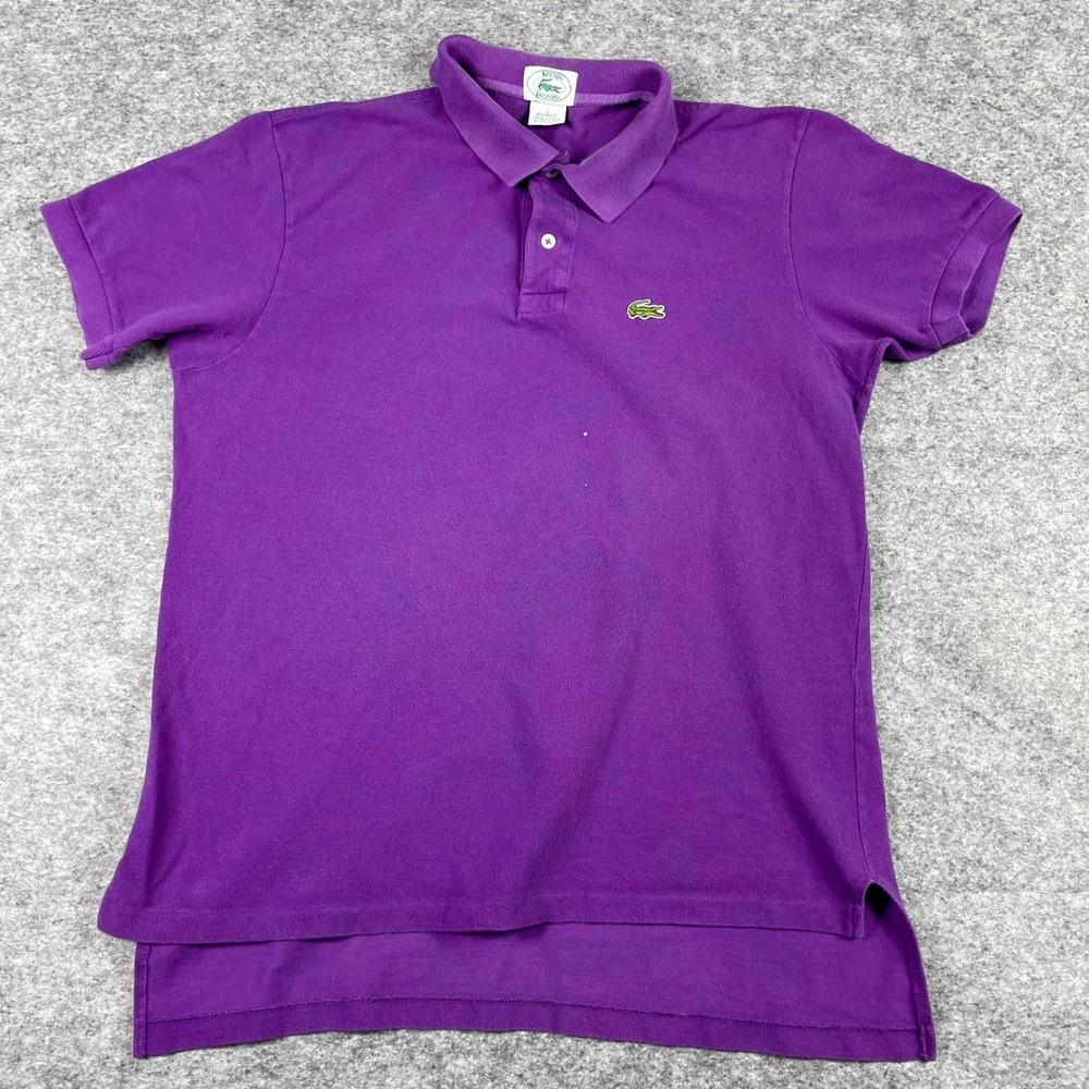 VTG IZOD Lacoste Polo Shirt Mens L Purple Patron Pique Short Sleeve Made In USA